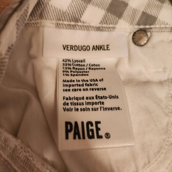 Paige Verdugo Ankle Midrise Skinny Stretch Jeans Grey and White Gingham, Sz 29 - Picture 6 of 10